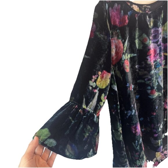 John Mark Womens Floral Velvet Burnout 3/4 Flare Sleeve Top Medium Whimsigoth - Picture 3 of 9